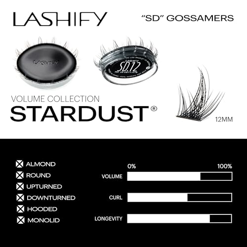 Lashify Stardust 12mm Gossamer DIY Eyelash Extensions Refill, The Multi-Length Multi Layered Lash, Thin Fibers of the Classic "C" Style, Black, Easy False Lashes