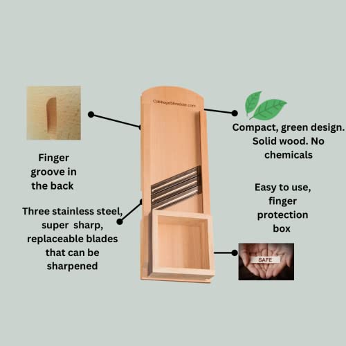 Wooden Mandoline Slicer for Sauerkraut & Coleslaw with Cut-Resistant Glove - Polish Handmade