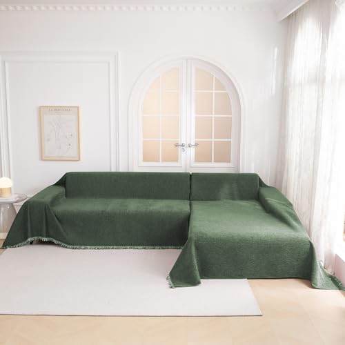 L Shaped Couch Cover for 3 Seater Sofa - Pet & Kid Friendly Moss Green 91x134