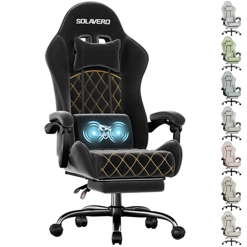 Massage Recliner Gaming Chair with Footrest - Black - Adjustable & Ergonomic
