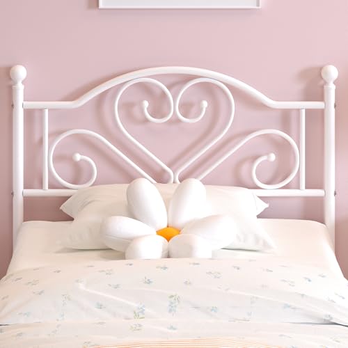 White Twin Bed Frame with Heart Headboard - Heavy Duty Metal Platform for Kids & Teens