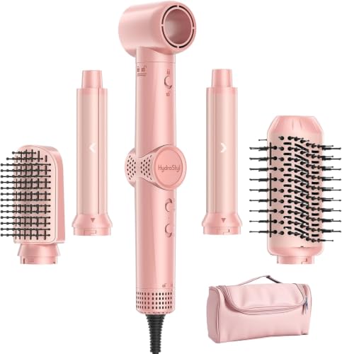 Pink 5-in-1 Hair Dryer Brush with Auto Curling & Ionic Technology
