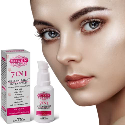 QUEEN 7-in-1 Super Serum ? 5% Tranexamic Acid, 5% Kojic Acid, 2% Alpha Arbutin with Niacinamide, Hyaluronic Acid & Vitamin C ? Brightening, Hydrating Anti-Aging Facial Serum for Women ? 1 fl oz