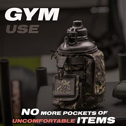Insulated Water Bottle with Paracord Handle 64 oz Black Camo - Rugged Stainless Steel Jug with Removable Sleeve