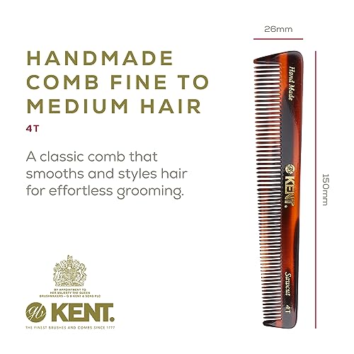 Kent 4T 6 Inch Double Tooth Dressing Comb, Coarse and Fine Grooming Comb for Hair, Beard, Mustache - Styling for Men, Women, and Kids. Made in England
