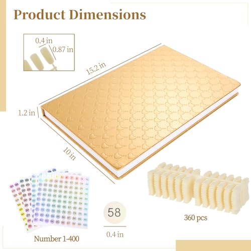 Gold 308 Nail Colors Display Book Set with False Nail Tips & Number Stickers