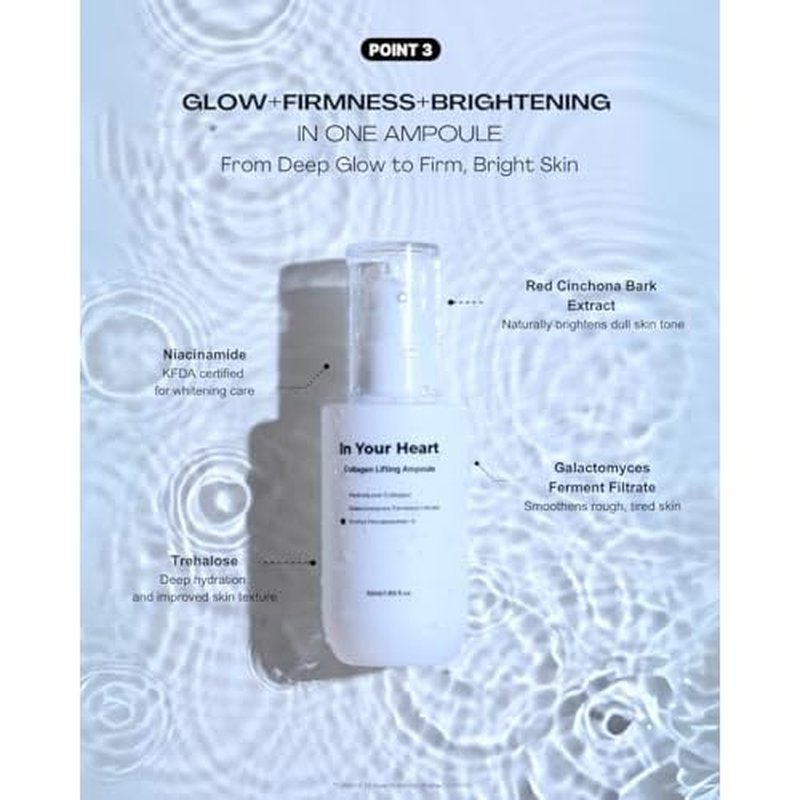 In Your Heart Collagen Lifting Ampoule 1.69 fl oz Anti-Aging Serum with French Hydrolyzed Collagen, Acetyl Hexapeptide-8, Adenosine, and Hyaluronic Acid for Skin Firming and Deep Hydration