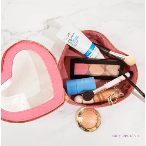 Aaly Beauty Heart Makeup Bag - Pink Cosmetic Organizer for Full-Size Makeup & Skincare