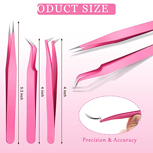 High Precision Lash Tweezers Set 6 Pack Stainless Steel Eyelash Extension Tweezers for Classic, Volume, Mega Volume Lashes, Facial Hair, Eyebrow, Hair Removal, Crafting Making(Pink)