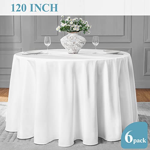 VidaFete 6 Pack 120-inch White Round Polyester Tablecloth for Dining & Events