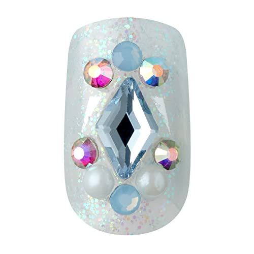 KISS imPRESS Couture Collection Press-On Manicure, Elegant, with Jewelled Accents, Includes 30 Fake Nails, Prep Pad, Mini File, and Cuticle Stick