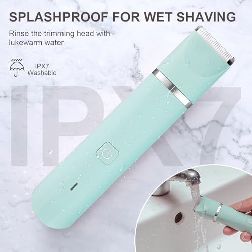 Women's Bikini Trimmer Blue Waterproof Cordless Electric Razor with Ceramic Blades