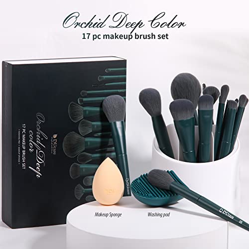 DUcare Dark Green 19pcs Makeup Brush Set with Sponge & Cleaning Mat – Vegan, Soft, Professional Tools