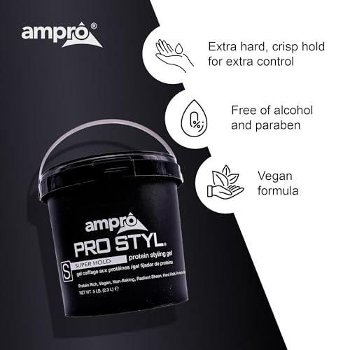 AmPro Pro Styl Hair Styling Gel 80 oz - Vegan, Non-Flaking, Strong Hold, Fresh Pack