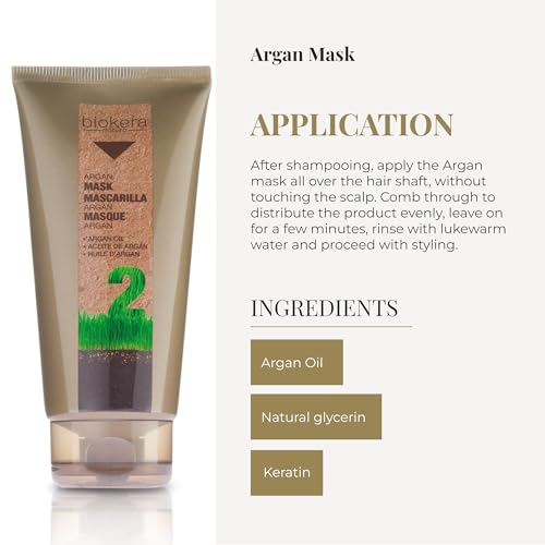 SALERM - Hair Mask - Argan Mask Biokera Natura - 200 ml - for Damaged Hair - with Argan and Cotton Oil - Deep Hydration - Helps Mantain Hair's Natural Vitality