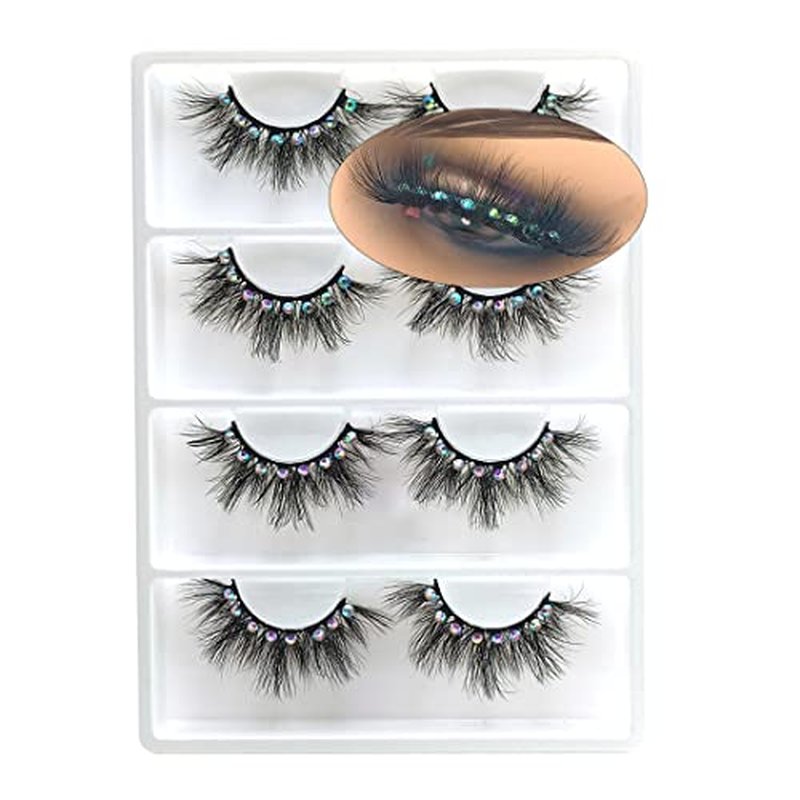 False Eyelashes with Glitter Rhinestones On, Bling Lashes 2023 Sparkle Full Strip Mink Eyelash 4 Pairs¡¦ (AF08bling)