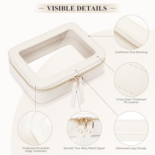 Mini & Medium Clear Makeup Bags Set - Waterproof Cosmetic Pouch with Zipper, Ivory White