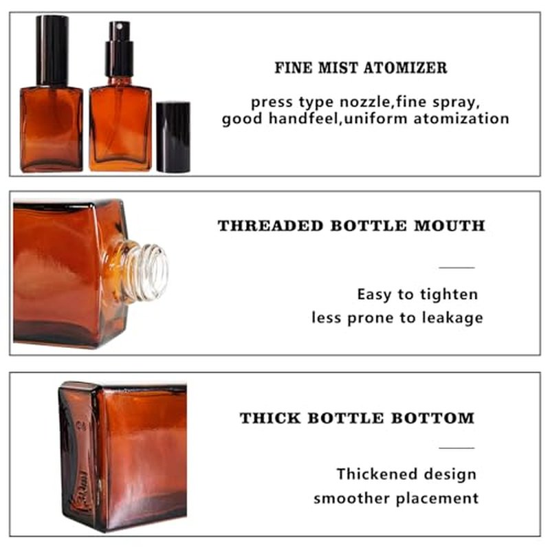 12 Pack 1 oz Amber Glass Perfume Spray Bottle, 30ml /1 oz Fine Mist Atomizer Spray Bottles Refillable, for Perfume, Essential Oil and Liqui (D/Amber)
