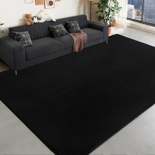 Large Black Area Rug 6x9 Ultra Soft Living Room & Bedroom Floor Mat - Rectangular