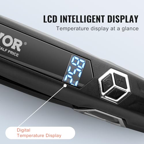 VEVOR Dual Infrared 1.5-Inch Titanium Hair Straightener with LCD, 19 Temp Levels 210°F-450°F, Dual Voltage 110V/240V