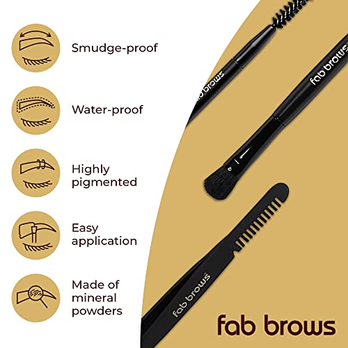 Fab Brows LUX Duo Stencil Eyebrow Kit - The Ultimate Brow Stencil Kit with Duo Brow Powder, Highlighter Powder, Stencil Shapes, Eyebrow Tools & Mirror - Eyebrow Stencil Kit Makeup - Slate/Black