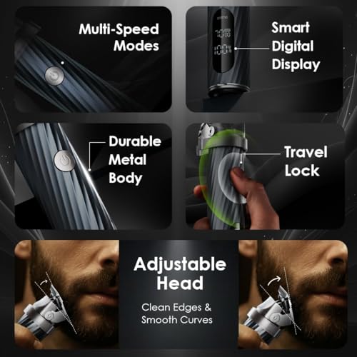 Oraimo Cordless Beard Trimmer for Men, Adjustable Rotating Head, 1200mAh Battery