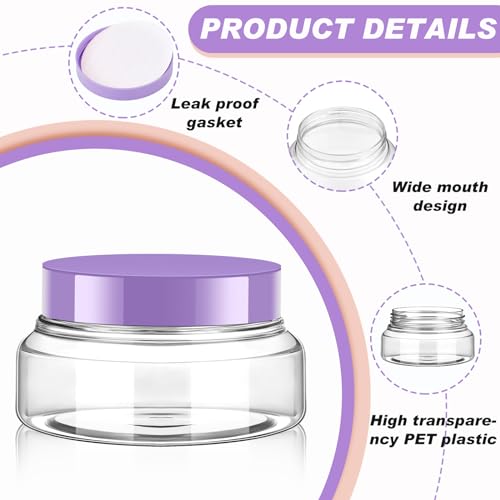 24 Pack 5 oz Clear Purple Plastic Cosmetic Jars with Lids & Labels - Reusable