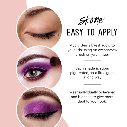 Skone Cosmetics Gems Eye Shadow, Highly Pigmented, Longwear Eye Makeup, Single Eyeshadow with Pro Shimmery Finish - Ultra-Blendable, Slightly Shimmer Shades - Purple Eyeshadow - Flowers