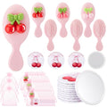 Pink Cherry Bow Compact Mirror & Hair Brush Set - Party Favor Gift, Variation of Pink / Cherry Bow