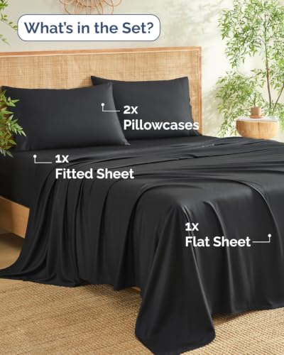 Black King Size Bamboo Rayon Cooling Bed Sheets Set - Deep Pockets