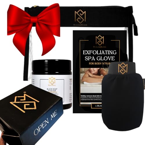 Exfoliating Glove Kessa Mitt Body Scrubber 3-Piece Black Spa Set for Deep Skin Cleansing