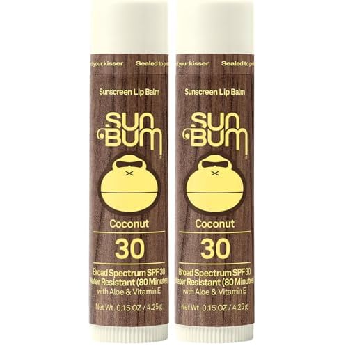 Sun Bum SPF 30 Sunscreen Coconut Lip Balm - Moisturizing Aloe Vera and Vitamin E - Vegan and Cruelty Free - Broad Spectrum UVA/UVB Lip Protection - 0.15 oz Stick,(Pack of 2)