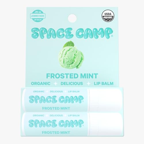 Space Camp Wellness Jumbo Lip Balm - Frosted Mint Organic Flavored Lip Treatment (2 Pack)
