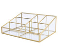 Gold Large Glass Makeup Organizer - 6 Compartments Vanity & Countertop Storage