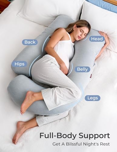 Momcozy Cooling Pregnancy Pillow U Shape Full Body Maternity Pillow - Grey
