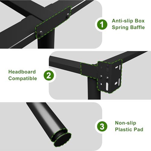 Queen Bed Frame 7 Inch Steel Platform for Box Spring and Mattress - Black