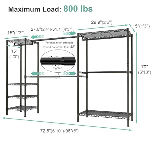 Heavy Duty Expandable Clothes Rack - Black Freestanding Garment Organizer