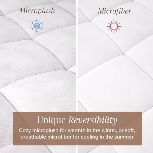 Reversible Microplush Mattress Topper Queen White - Luxury Sleep Comfort