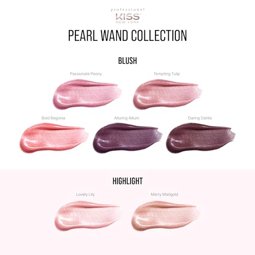 Kiss New York Professional Pearl Liquid Highlighter Beauty Wand, Radiant Glow for Cheek Eye & Lip, Non-Greasy Hydration Lightweight with Sponge-Tip Applicator (Lovely Lily)