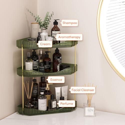 Corner Bathroom Counter Organizer 3 Tier Storage Shelf - Green