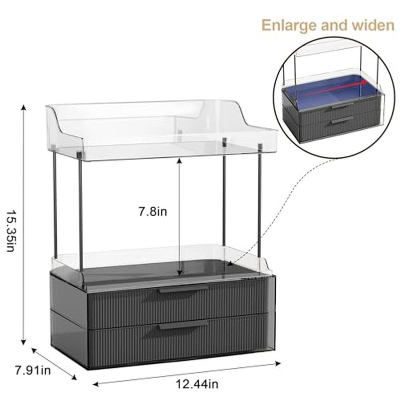 Bathroom Countertop Organizer with 2-Drawer, Large 3 Tier Makeup Organizer for Vanity, Multi-Purpose Makeup Skin Care Organizer for Vanity, Black