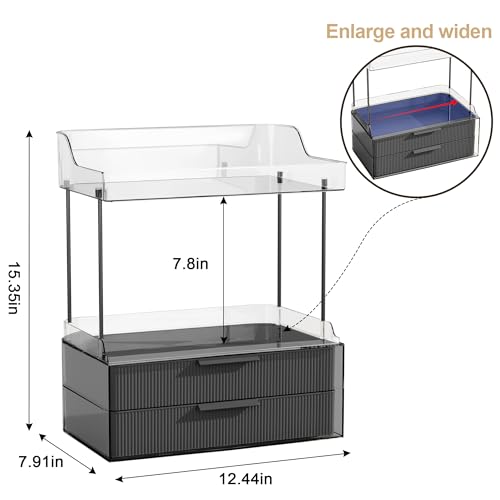 Bathroom Countertop Organizer with 2-Drawer, Large 3 Tier Makeup Organizer for Vanity, Multi-Purpose Makeup Skin Care Organizer for Vanity, Black