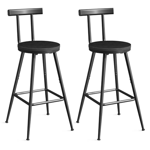 Black MAHANCRIS Adjustable Counter Bar Stools Set of 2 with Backrest & Footrest