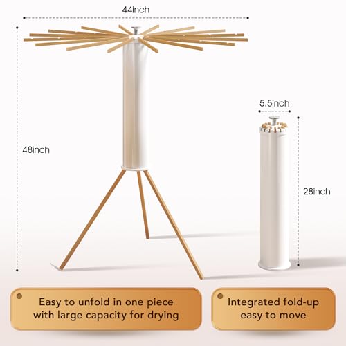 Foldable Tripod Clothes Drying Rack with 16 Beechwood Arms - Wooden Poles