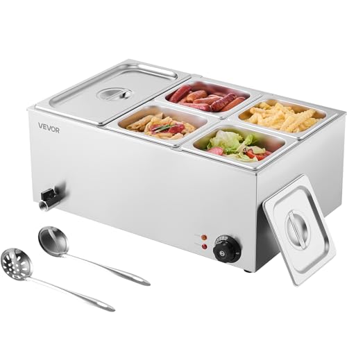 Commercial Food Warmer 24QT with 1/3 & 1/6 Pan Variations - Stainless Steel Steam Table for Catering