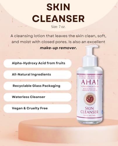 Nonie AHA All-Natural Skin Cleanser – Vegan, 100% Natural Makeup Remover & Exfoliating Pore Care 7 oz