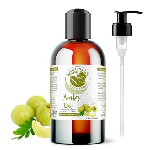 Bella Terra Oils - Organic Amla Oil 8 oz - Harvested from Bitter Organic Amlas, Famed for its Vitamin C&E & Omega-6&9, Cold-Pressed Elixir for Skin