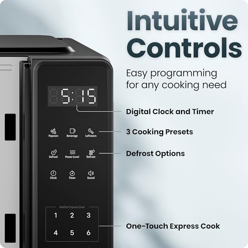 Chefman 0.7 Cu. Ft Countertop Microwave Oven, 700W, 10 Power Levels, 6 Presets, One-Touch Express, Child Lock, Mute, Black