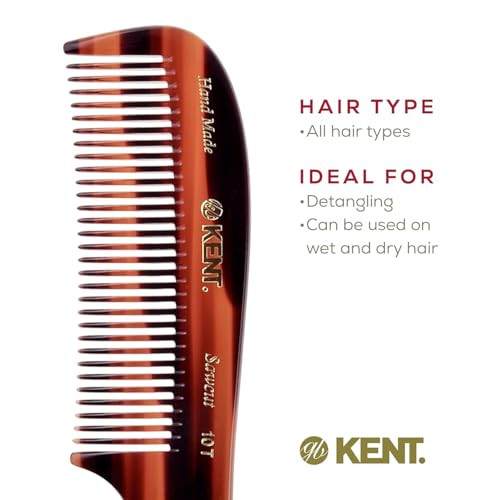 Kent 10T Graphite & Tortoise Large Detangler Comb 2 Pack - Handmade Wide Tooth Hair Comb for Curly & Thick Hair