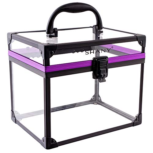Purple SHANY Clear Travel Makeup & Toiletry Case - Extra Large, Secure Lock